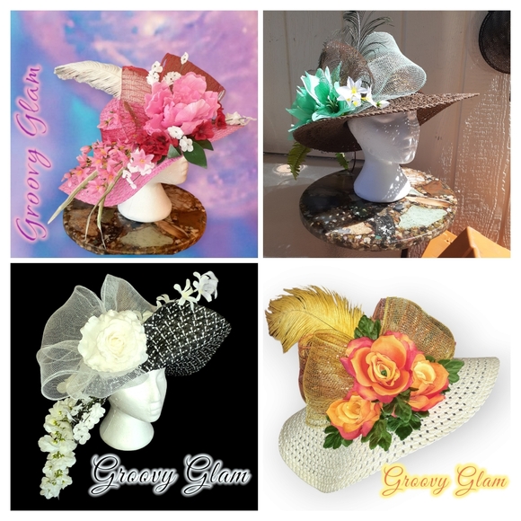 GROOVY GLAM Tropicana Sunset Roses Handmade Original Kentucky Derby Fancy Hat main image 4